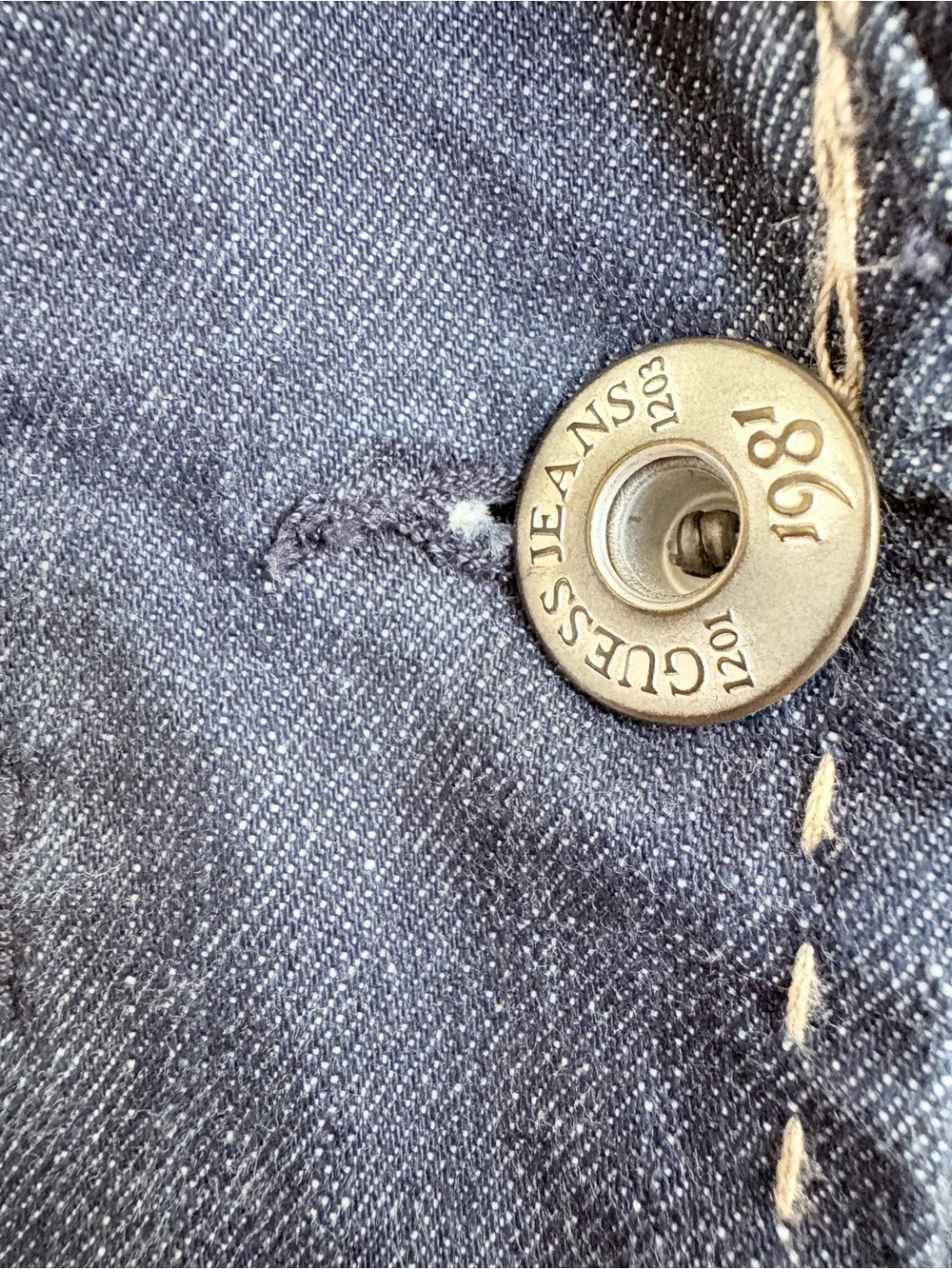 VTG Y2K Guess Jeans Dark Blue Denim Blazer with Contrast Topstitching Sz L - Picture 10 of 11
